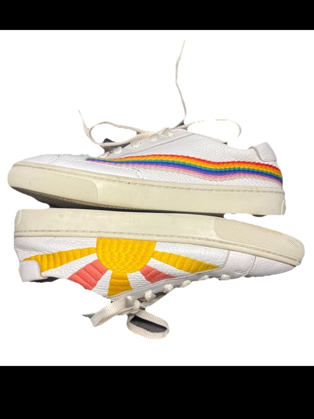 Soludos Rainbow Sunburst White Leather Good Vibes Sneakers, 8